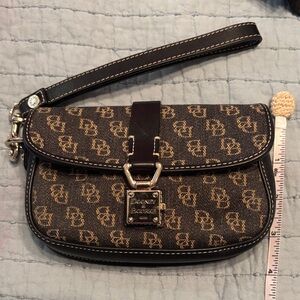 Dooney & Bourke Black and Gold Monogram coin/ credit card Clutch